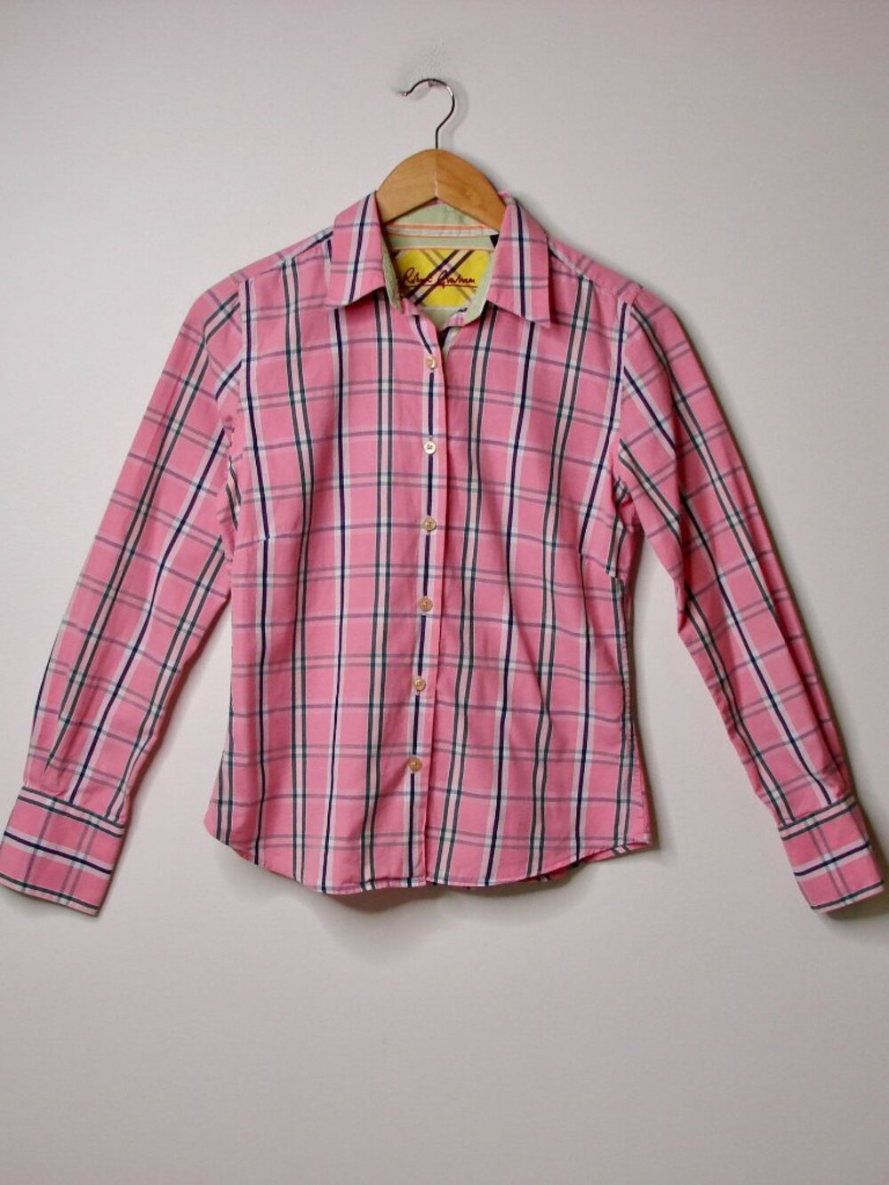 Robert Graham Pink Plaid Shirt Top Blouse Button Flip Cuff Preppy Cotton Size 6